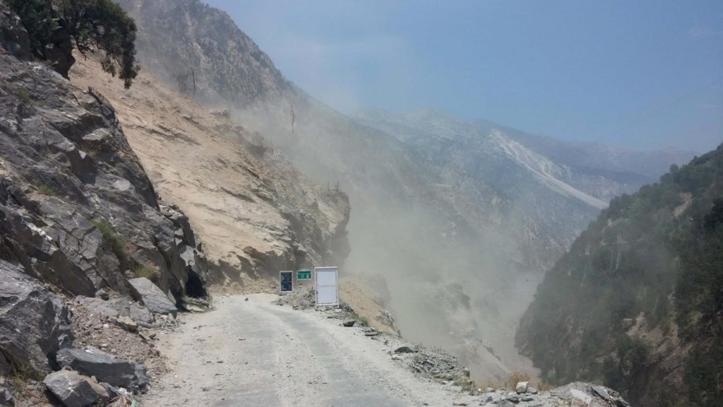 Landslide en route, Thangi village. Had to wait for 2.5 hours to clear. Effects of Hydro Power projects on fragile environment. A daily occurrence in Kinnaur.