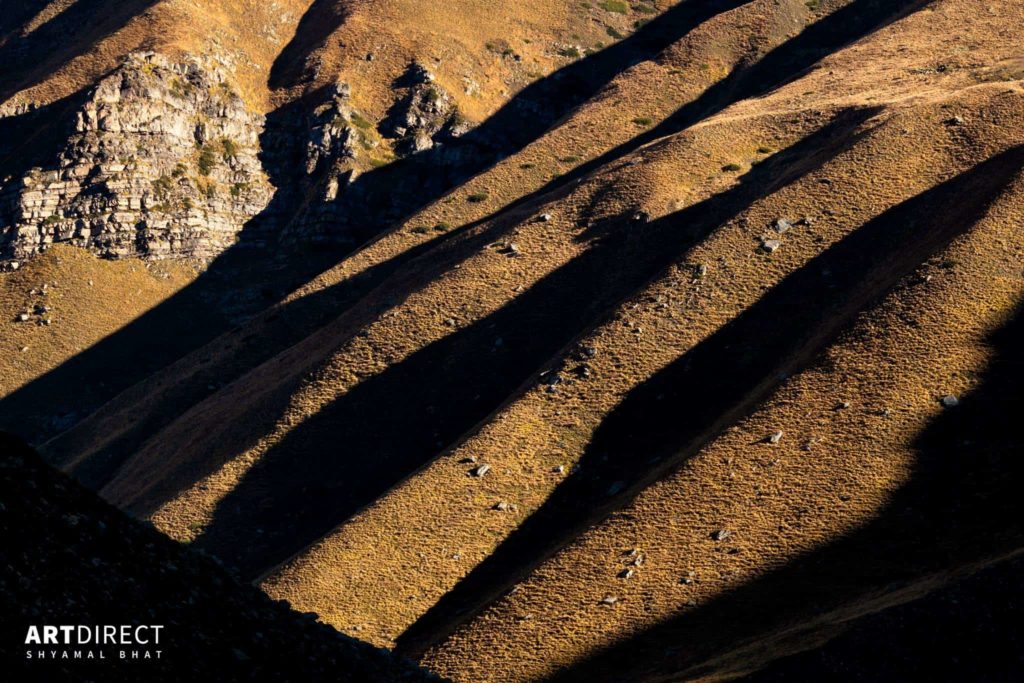 Contours, textures and shadows of a mountain. | Lamkhaga pass trek