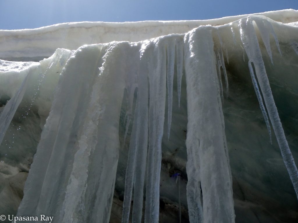 Huge icicles near Baspa glacier ice cave[Lamkhaga pass trek]