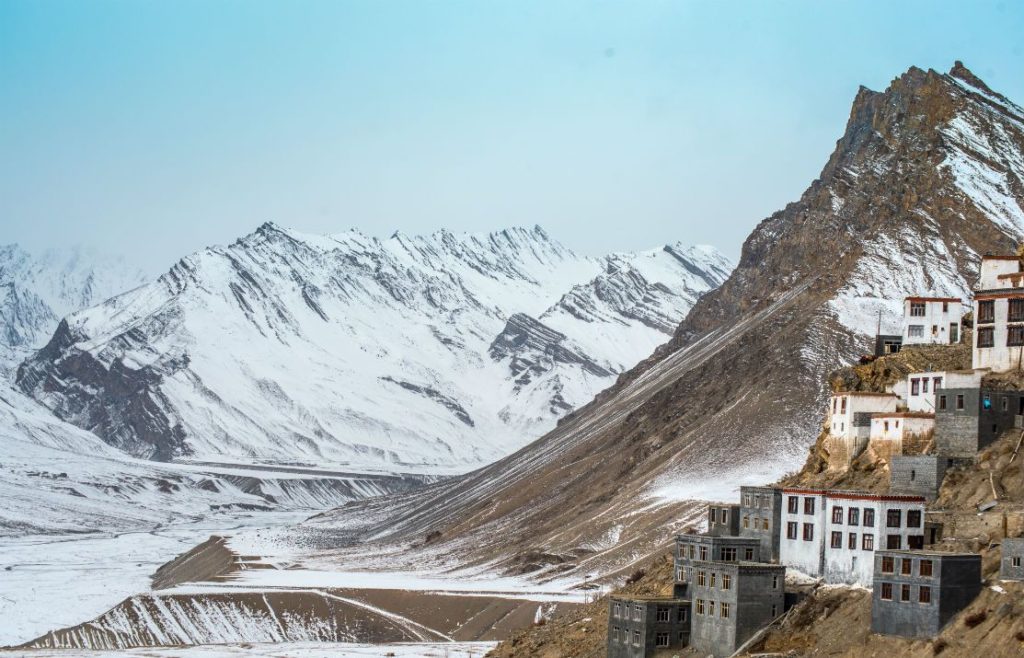 Closer view of Key Monastery in winter
