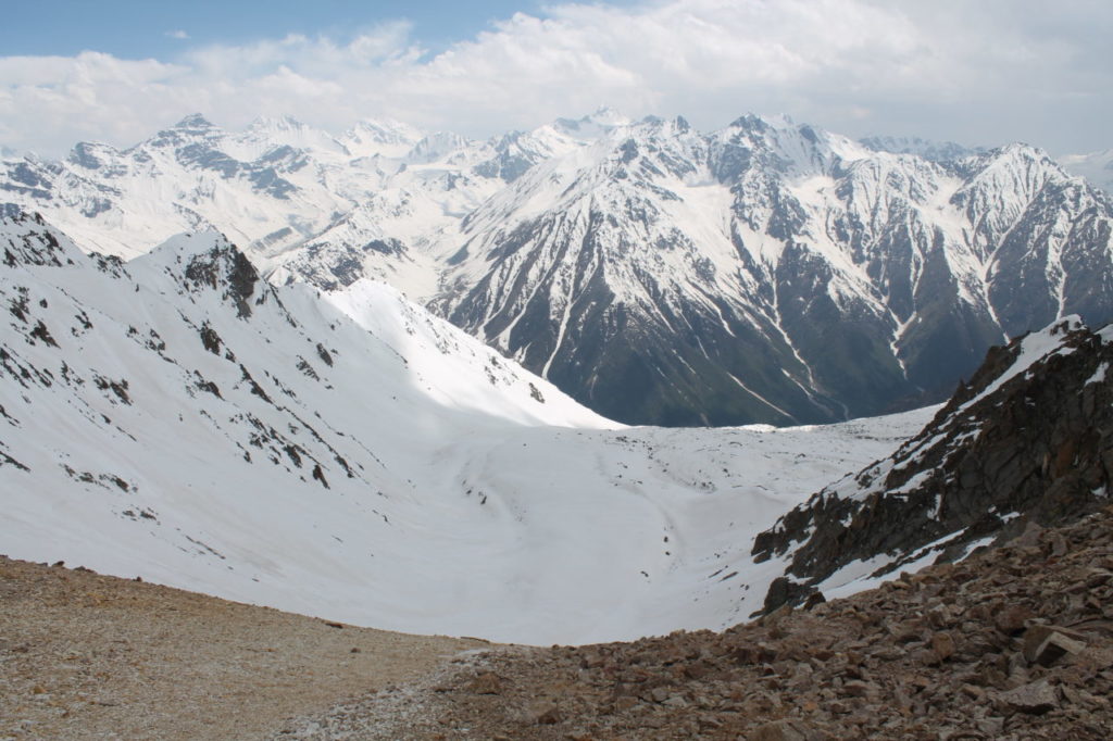 Panoramic view of the Baspa valley from Charang-La pass