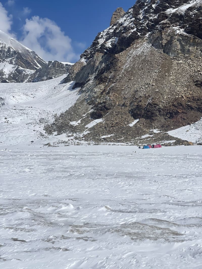 Camping on the edge of Khatling glacier