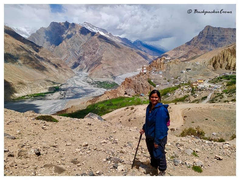 Pausing to catch breath and admire the view while hiking to Dhankar lake