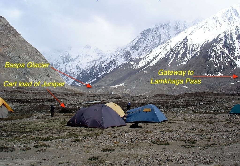 Camping near Baspa glacier snout