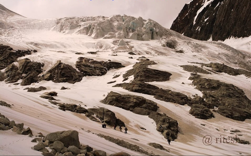 Serac atop a glacier slope near Lamkhaga advanced base camp